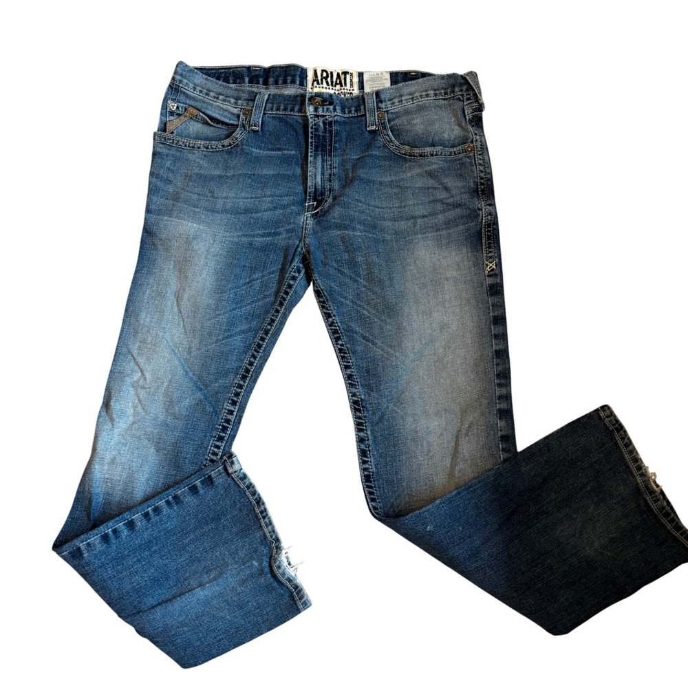 Ariat M7 Rocker Boot Cut Jeans Mens 38x34 Medium Wash Distressed Western Denim